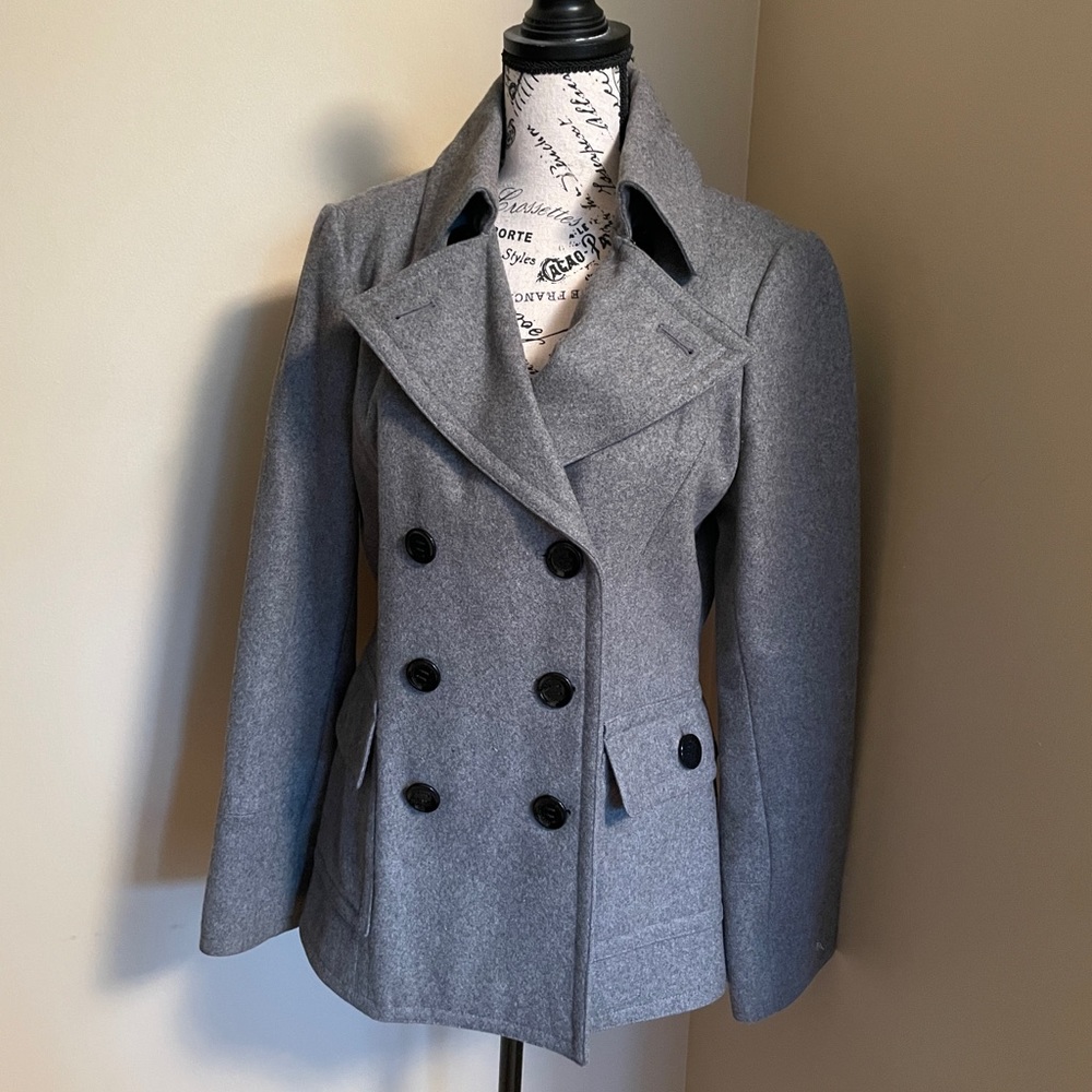 Calvin Klein Grey Wool Polyester Double Breasted Coat